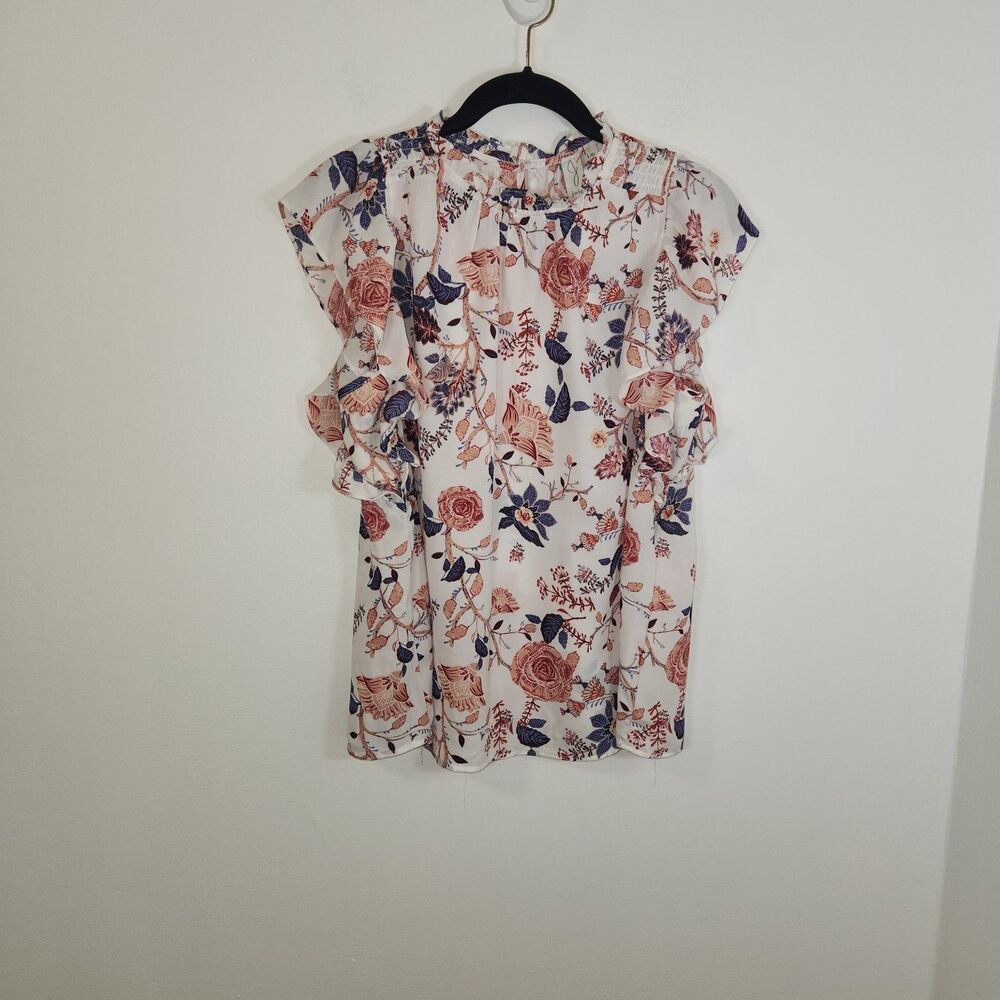 Joie Women’s Floral Print Babydoll Ruffle Short Sleeve Blouse LARGE